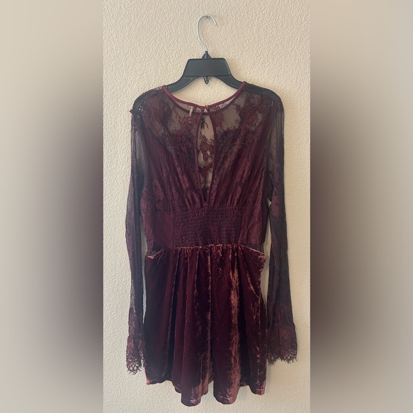 Free People Marlie Lace Velvet Corset Long Sleeve Mini Dress in Garnet Size XS - Picture 7 of 11